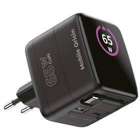 Nabíječka do sítě Mobile Origin Display Charger PW3 - 65W GaN USB-C/USB-A černá

