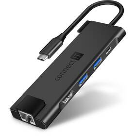 USB Hub Connect IT USB-C/RJ45, HDMI, 2x USB 3.2, USB-C PD 100W šedá barva
