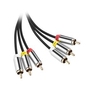 Kabel GoGEN 3x Cinch / 3x Cinch, 5m, pozlacené konektory černý

