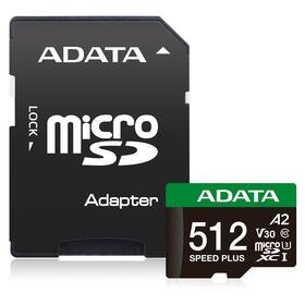 Paměťová karta ADATA Speed Plus MicroSDXC 512GB, U3 (180R/160W) + SD adaptér černá

