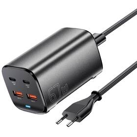 Nabíječka do sítě Essager 67W, GaN, 2x USB-C, 2x USB-A černá

