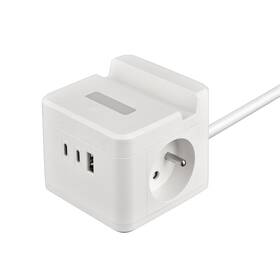 Kabel prodlužovací Viking YC23HW, 2x zásuvka, 1x USB-A, 2x USB-C, světlo, vypínač, stojánek, 1,4m bílý


