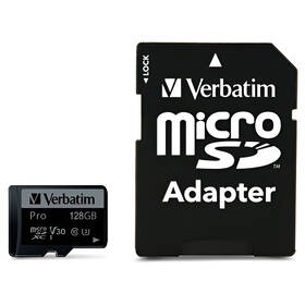 Paměťová karta Verbatim microSDXC 128GB UHS-I V30 U3 (90R/45W) + adaptér 

