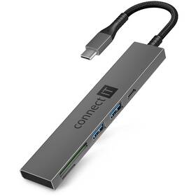 USB Hub Connect IT CompactPRO USB-C + čtečka karet, (2xUSB-A 3.0, 1xUSB-C) antracitový

