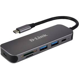 USB Hub D-Link 5v1 USB-C se čtečkou SD/microSD karet šedý

