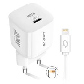 Nabíječka do sítě Aligator Power Delivery 20W, USB-C + kabel pro Apple bílá barva
