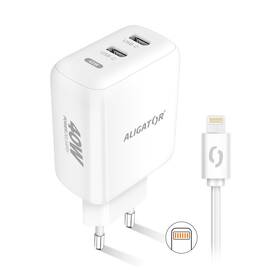 Nabíječka do sítě Aligator Power Delivery 40W, 2xUSB-C + kabel pro Apple bílá barva
