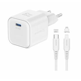 Nabíječka do sítě Swissten GAN 1x USB-C 35W PD + Datový kabel USB-C/Lightning 1,2 M bílá

