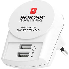 Cestovní adaptér SKROSS nabíjecí, 2x USB-A, EU, 12W bílý

