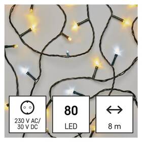 Vánoční osvětlení EMOS 80 LED řetěz, 8 m, venkovní i vnitřní, teplá/studená bílá, časovač 

