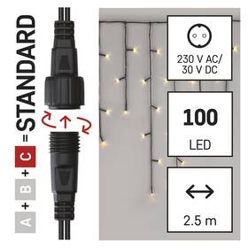 Spojovací řetěz EMOS 100 LED Standard - rampouchy, 2,5 m, venkovní, teplá bílá, časovač 

