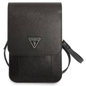 Taštička přes rameno Guess PU Saffiano Triangle Logo černá barva
