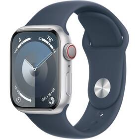 Chytré hodinky Apple GPS + Cellular 41mm pouzdro ze stříbrného hliníku - bouřkově modrý sportovní řemínek - S/M 
