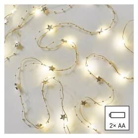 Vánoční osvětlení EMOS 20 LED řetěz zlatý – hvězdičky, 1,9 m, 2x AA, vnitřní, teplá bílá, časovač 

