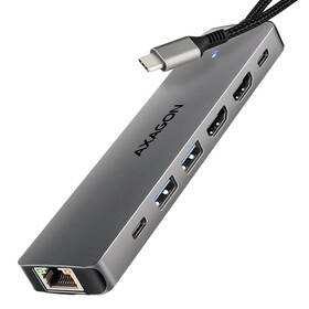 Dokovací stanice Axagon HMC-7HX2, USB 5Gbps, 2x USB-A, USB-C, 2x HDMI 4k/60Hz, RJ-45 GLAN, PD 100W, kabel USB-C 15cm šedá

