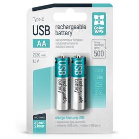 Baterie nabíjecí ColorWay AA, 2200mAh, USB port, 1.5V, 2ks v balení 

