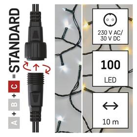 Spojovací řetěz EMOS 100 LED Standard, 10 m, venkovní, teplá/studená bílá, časovač 

