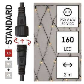 Spojovací řetěz EMOS 160 LED Standard - síť, 1,5x2 m, venkovní, teplá bílá, časovač 

