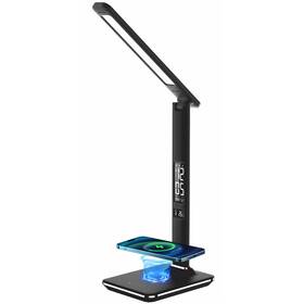 Stolní LED lampička IMMAX Kingfisher s bezdrátovým nabíjením Qi a USB, 8,5 W černá


