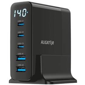 Nabíječka do sítě Aligator GaN Power Station 140W, 3× USB-C, 2× USB-A černá

