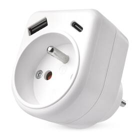 Rozbočovací zásuvka EMOS 1x USB, 1x USB-C, 1x zásuvka bílá

