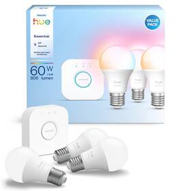 Startovací sada Philips Essential Bluetooth, 8 W, E27, White and Color Ambiance (3 ks) + Bridge kit 

