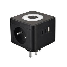 Rozbočovací zásuvka Viking Y23LB, 2x zásuvka, 1x USB-A, 2x USB-C, světlo, vypínač černá

