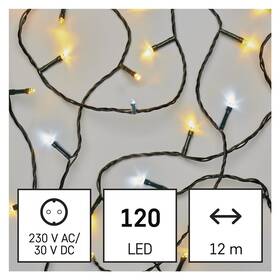 Vánoční osvětlení EMOS 120 LED řetěz, 12 m, venkovní i vnitřní, teplá/studená bílá, časovač 

