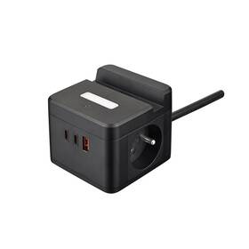 Kabel prodlužovací Viking YC23HB, 2x zásuvka, 1x USB-A, 2x USB-C, světlo, vypínač, stojánek, 1,4m černý


