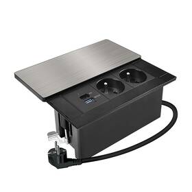 Zásuvkový modul Solight 2 zásuvky, USB-A, USB-C, PD 20W, s posuvným krytem, 2 m stříbrný

