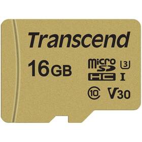 Paměťová karta Transcend 500S microSDHC 16GB UHS-I U3 (Class 10) (95R/60W) + adapter 

