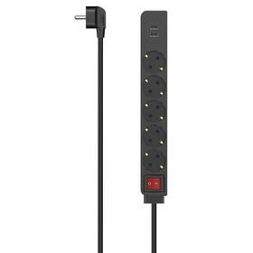 Kabel prodlužovací Hama 5x zásuvka schuko, 2x USB-A, vypínač, 1,4 m černý

