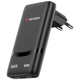 Nabíječka do sítě Verbatim Fold 'n' Go 65W, 2×USB-C PD3.0 černá

