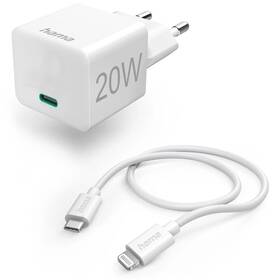Nabíječka do sítě Hama 20W, USB-C PD + kabel USB-C Lightning 1 m bílá

