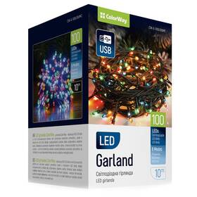 Vánoční osvětlení ColorWay vnitřní, 100 LED, USB, 10m, vícebarevné 

