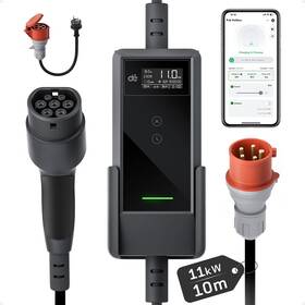 Cestovní nabíjecí stanice dé pro elektromobily 11 kW s 10m kabelem, verze s CZ aplikací černá

