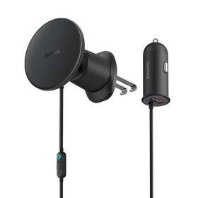Držák na mobil Baseus do ventilační mřížky s nabíječkou USB-A 15W+25W černý

