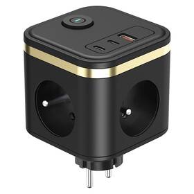 Rozbočovací zásuvka Viking Y33B, 3x zásuvka, 1x USB-A, 2x USB-C, vypínač černá

