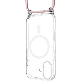 Kryt na mobil FIXED MagPure Neck s růžovou šňůrkou na krk na Apple iPhone 17 průhledný

