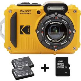 Digitální fotoaparát Kodak PIXPRO WPZ2 + 2× akumulátor + 16GB karta žlutá barva
