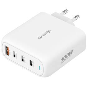Nabíječka do sítě Aligator Power Delivery 100W, 3× USB-C + 1× USB-A bílá

