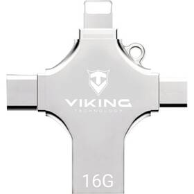 USB Flash Viking 16GB, USB/USB-C/Micro USB/Lightning stříbrná barva
