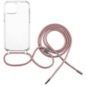 Kryt na mobil FIXED Pure Neck s růžovou šňůrkou na krk na Apple iPhone 13 mini průhledný

