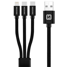 Kabel Swissten 3v1, USB/2x USB-C, Lightning, 1,2 m černý

