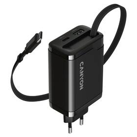 Nabíječka do sítě Canyon OnCharge 65RC Black, USB-C, 65W PD, QC, EU černý

