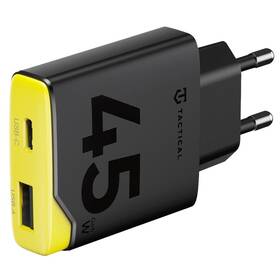Nabíječka do sítě Tactical Minimi GaN 45W, 1×USB-A/1×USB-C černá/žlutá

