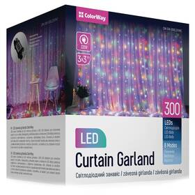 Vánoční osvětlení ColorWay vnitřní, 300 LED, 3× 3m, 220–240V AC, vícebarevné 

