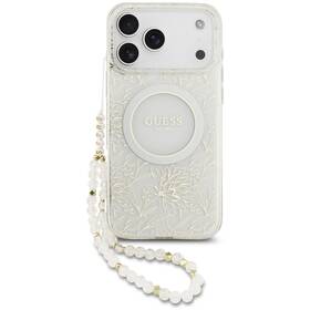 Kryt na mobil Guess IML Flowers Allover Strap MagSafe na Apple iPhone 17 Pro Max bílý

