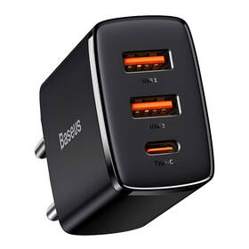 Nabíječka do sítě Baseus 2x USB-A, 1x USB-C, 30W černá

