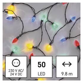 Vánoční osvětlení EMOS 50 LED řetěz, barevné žárovky, 9,8 m, multicolor, multifunkce 

